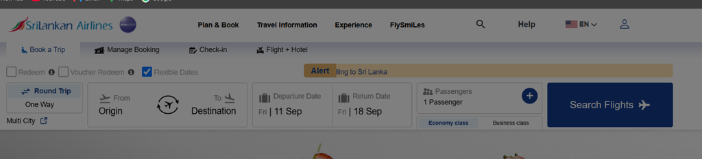 SriLankan Airline Homepage 